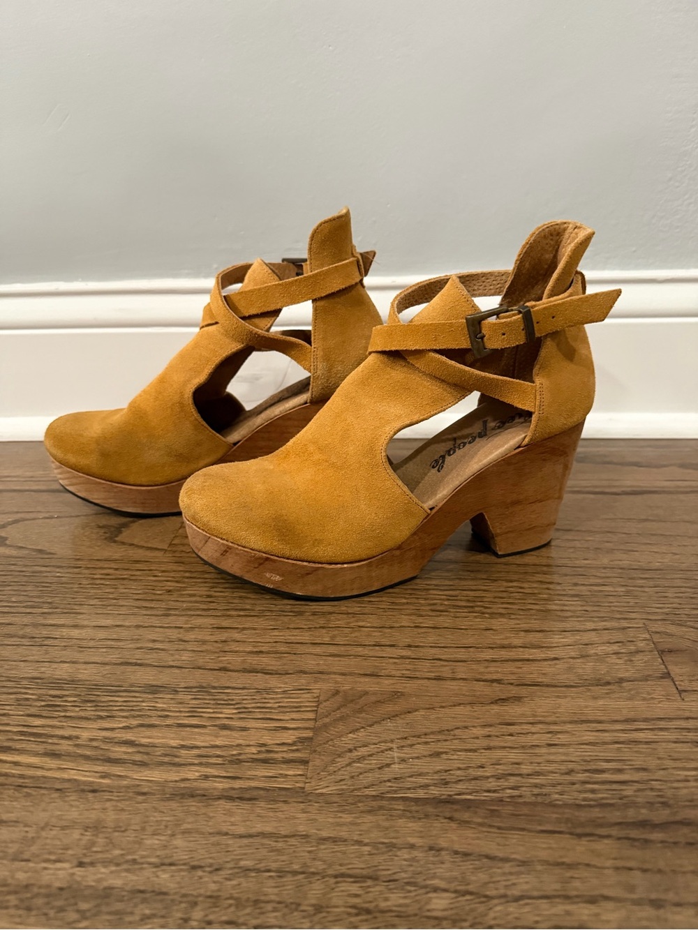Free People Suede Clog Heel with Ankle Strap